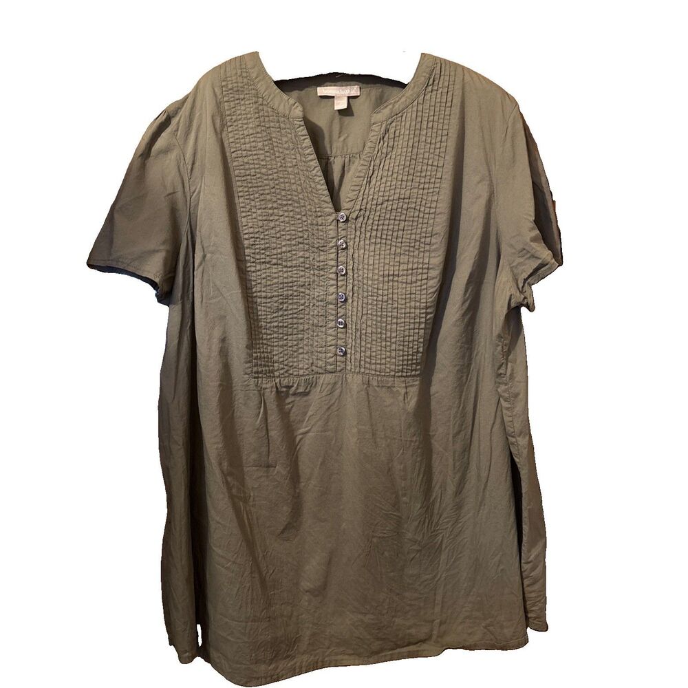 Women’s Woman Within Short Sleeve Green Tunic Blouse Size 1X 22/24